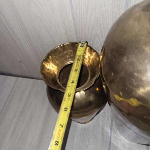 Vtg Hammered Brass MCM Large Vase Set With Decorativr Braided Rope Urns Nautical - Picture 8 of 8